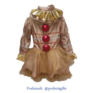 Pennywise IT Costume Kid Size Child Girls Gold Dress Halloween Birthday